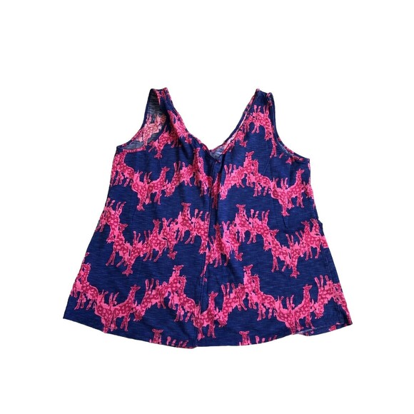 Lilly Pulitzer Blue and Pink Giraffe Print Lightweight V-Neck Tank Top Size L - Picture 6 of 10